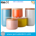 Colorful glazed tea coffee ceramic Canister with bamboo lid                
                                    Quality Assured